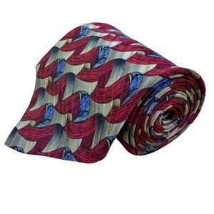 Robert Talbott Studio Mens Silk Necktie Red & Gold Abstract Multi-Color Pattern